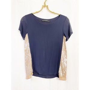 All Saints navy short-sleeved blouse with sequins